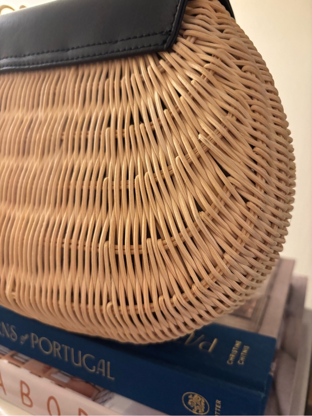 Talbots Rattan Wicker & Leather Black and Natural Bamboo Top-Handle Women’s Bag - Picture 12 of 16